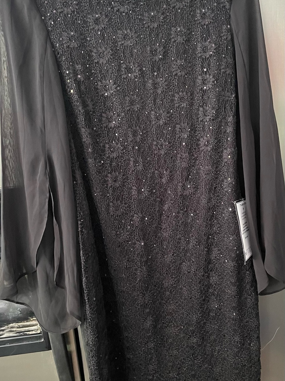 connected apparel Black Lace Sequin Long Sleeve Dress